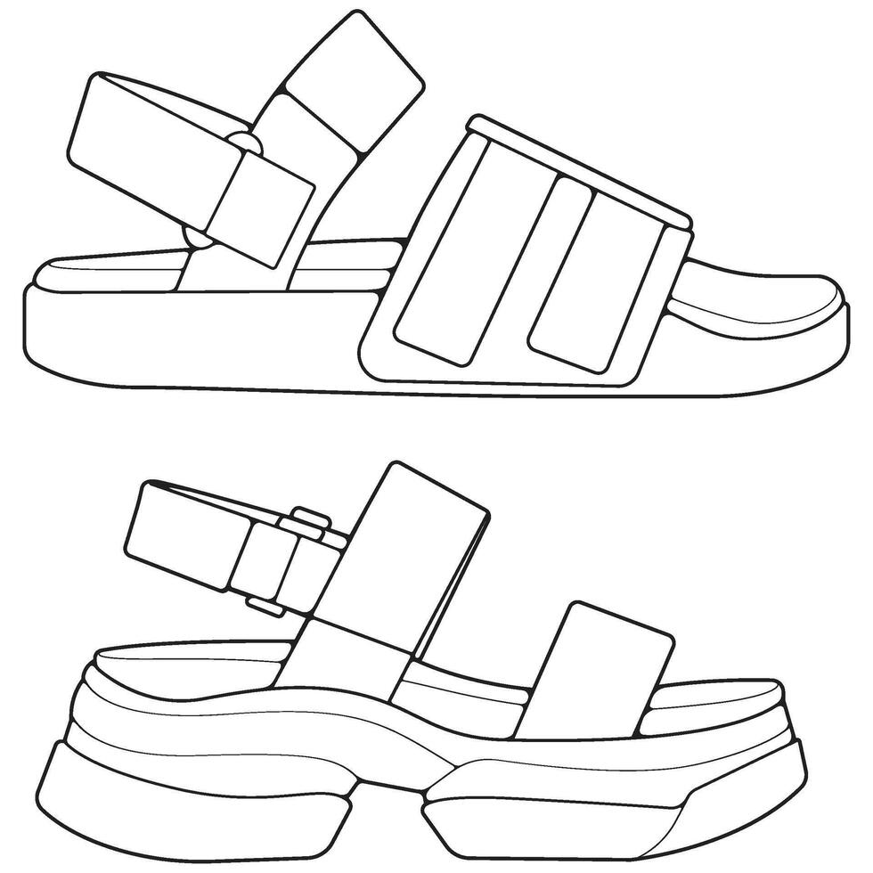 Bundling set outline sandal illustration. Modern shoe of sandal cartoon Isolated. vector