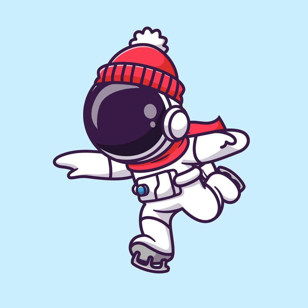 Cute Astronaut Playing Ice Skating Cartoon vector
