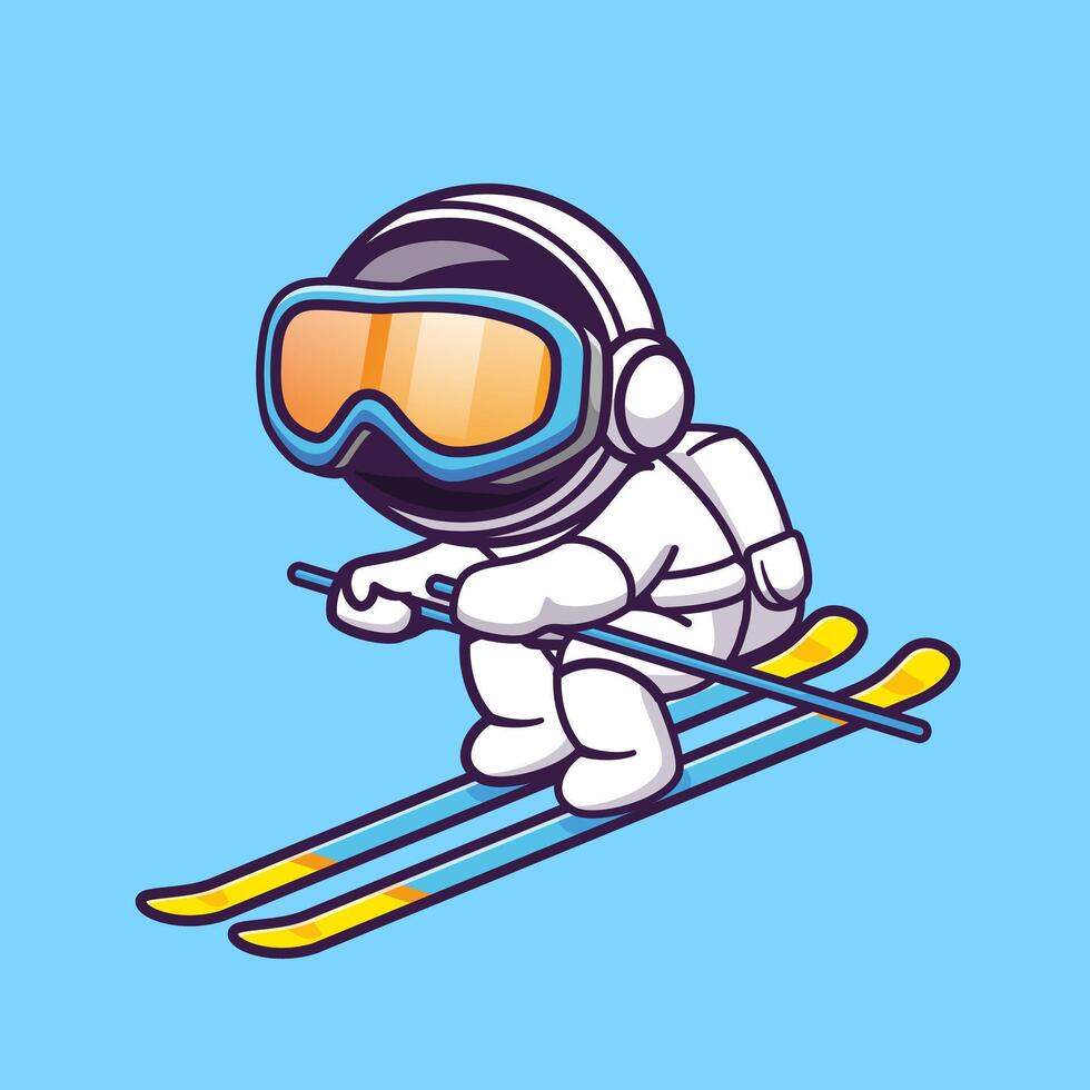 Cute Astronaut Playing Ice Ski Cartoon vector
