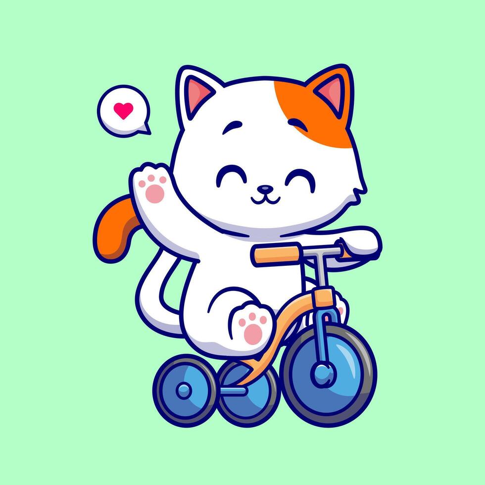 Cute Cat Riding Bicycle And Waving Hand Cartoon vector