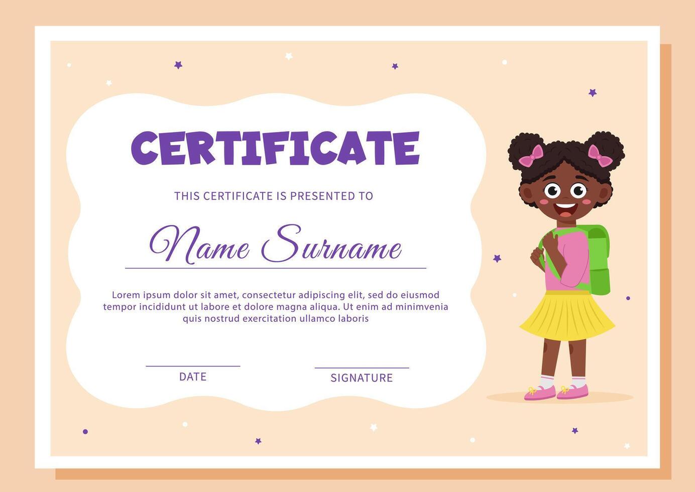 School certificate with schoolgirl. vector