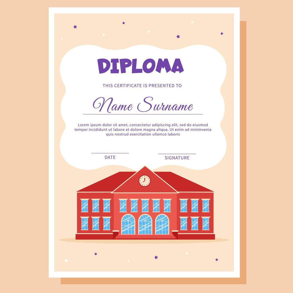 Diploma or certificate with school and school supplies. vector