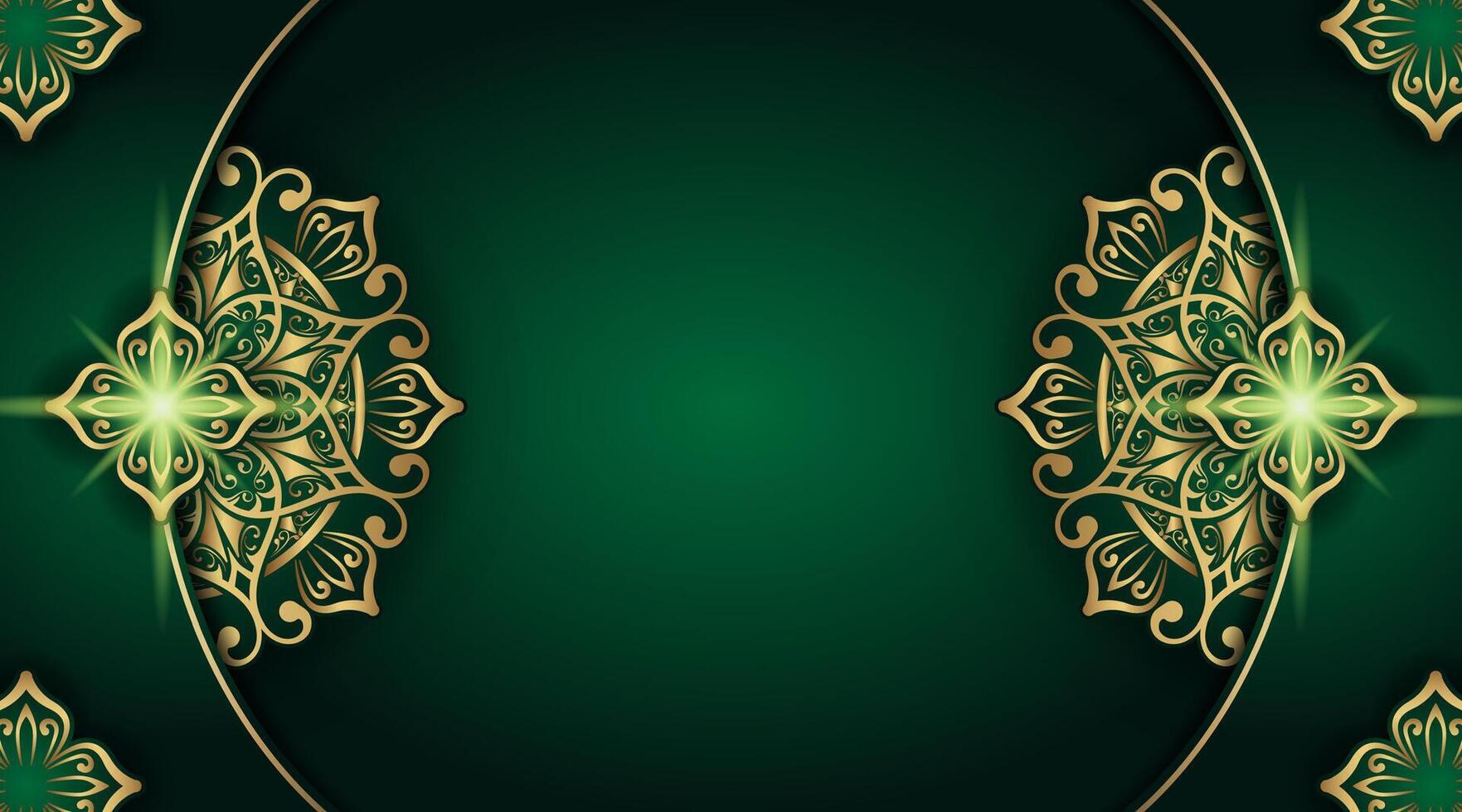 Luxury Green Background with Gold Mandala Ornaments vector