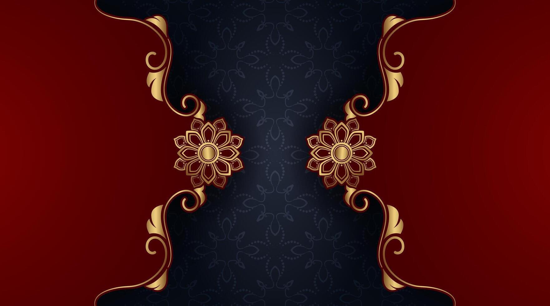 luxury red and black background with golden mandala ornament vector