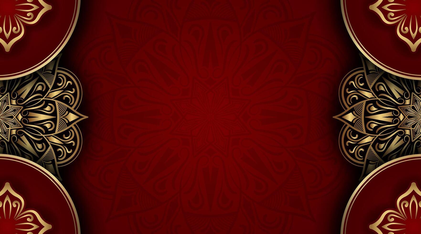 Golden ornamental mandala on red background vector