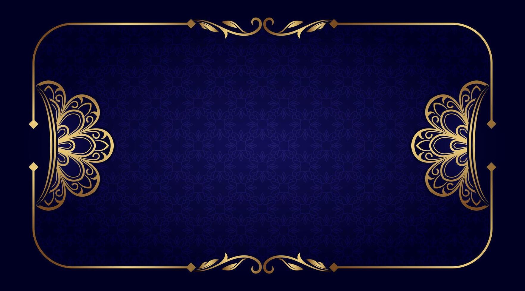 Floral gold frame on blue background vector