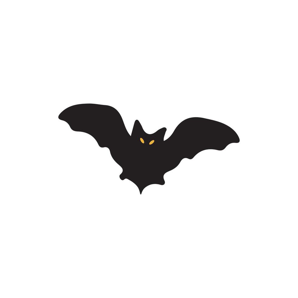 The image features a minimalist illustration of a black bat with outstretched wings against a light yellow background. vector