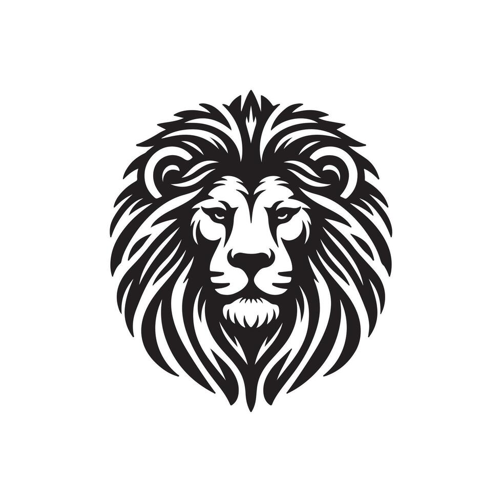 This image is a black-and-white illustration of a lion's face. vector