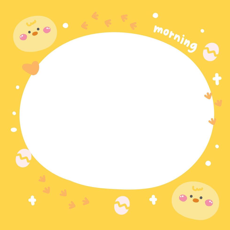 Cute chicken face head in paper note.Stationary template.Eggs,chicken footprints,heart hand drawn.Bird farm animal character cartoon design.Image for card,sticker,paper sheet.Kawaii. vector