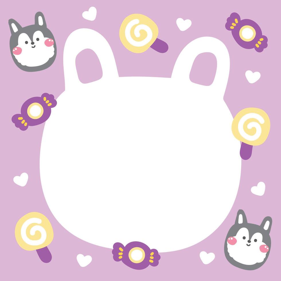 Cute siberian Husky dog face head in paper note.Stationary template.Candy hand drawn.Pet animal character cartoon design.Image for card,sticker,paper sheet.Kawaii.Illustration. vector