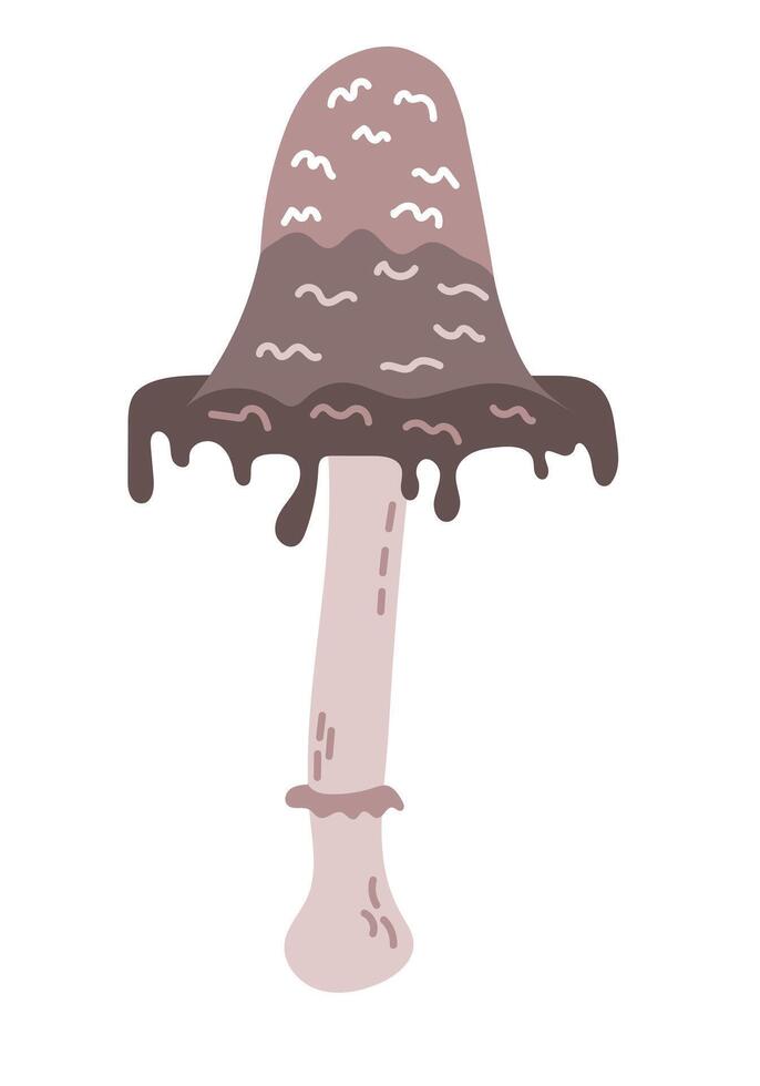 illustration of stylized mushroom with dripping details and wavy patterns, showcasing minimalist design in earthy tones. Botany sticker in flat style isolated on white background vector