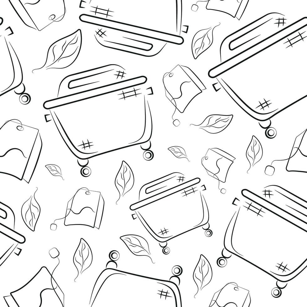 seamless pattern with a large square trash can and with garbage, namely with a tea bag, to fight against environmental pollution day vector