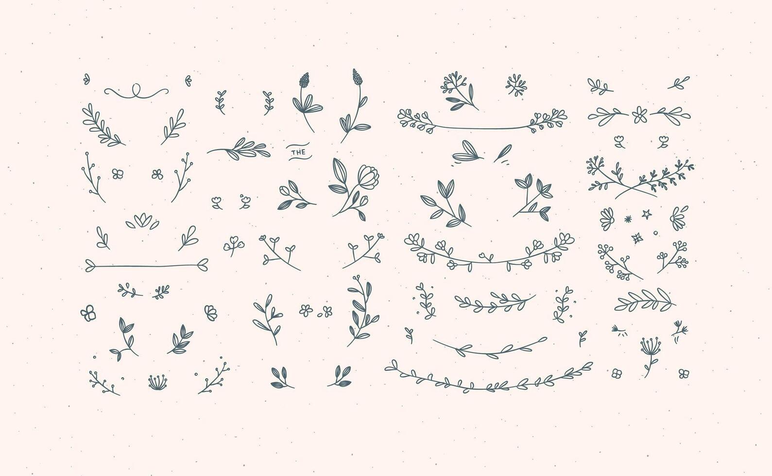 Elements flowers and branches to create label or sign in hand drawing style. Beige color background. vector