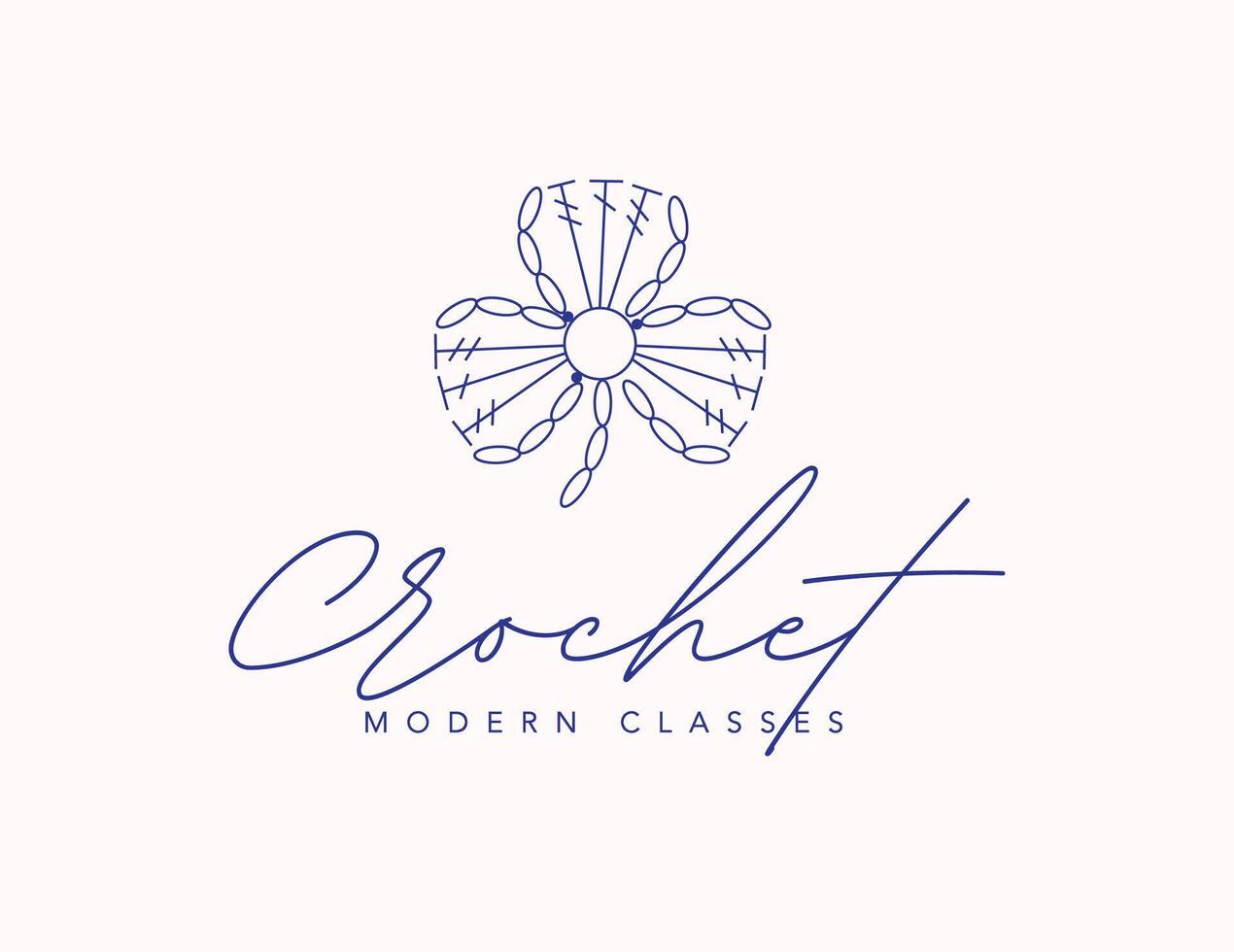 Clover label with inscription crochet modern classes drawing on beige background vector