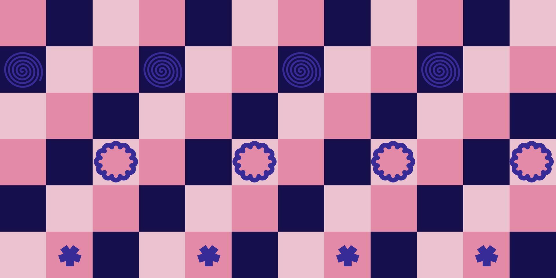 Seamless pink and dark blue checkered pattern with various shape vector