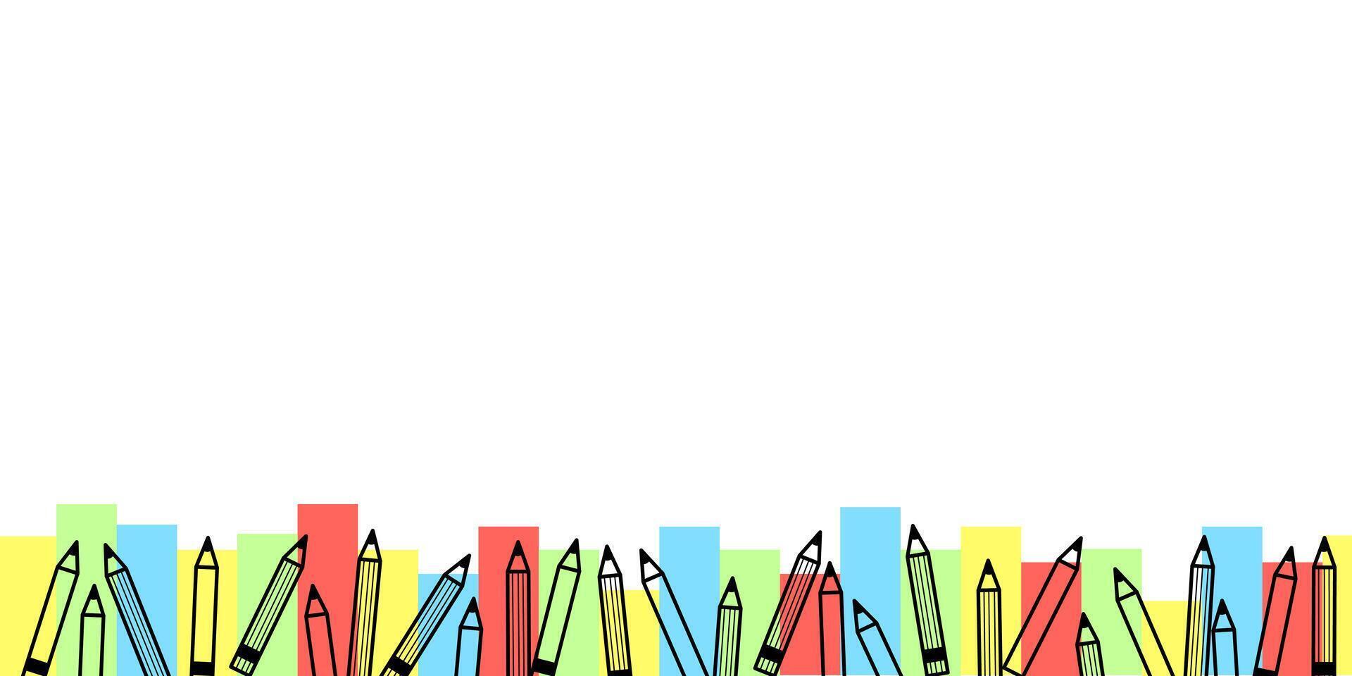 seamless pattern colorful stripes with pencil icon. hand drawn pencil design for back to school concept. copy space for text. vector