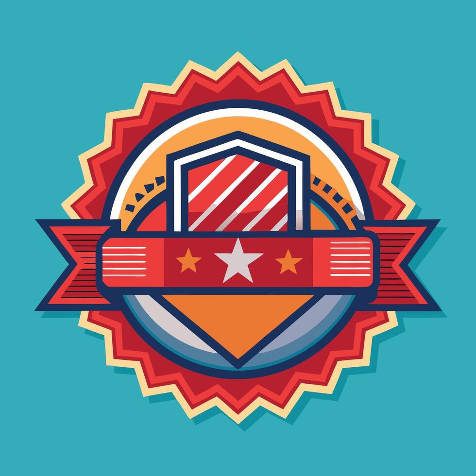a badge with a star and ribbon on a blue background vector