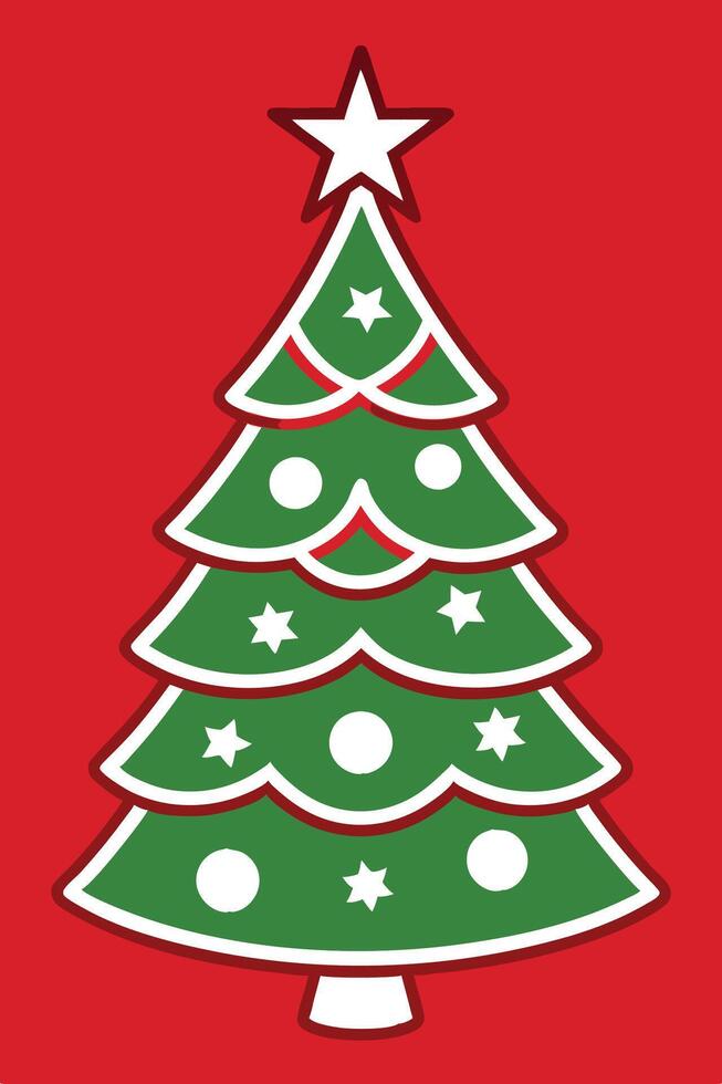 christmas tree icon on red background vector