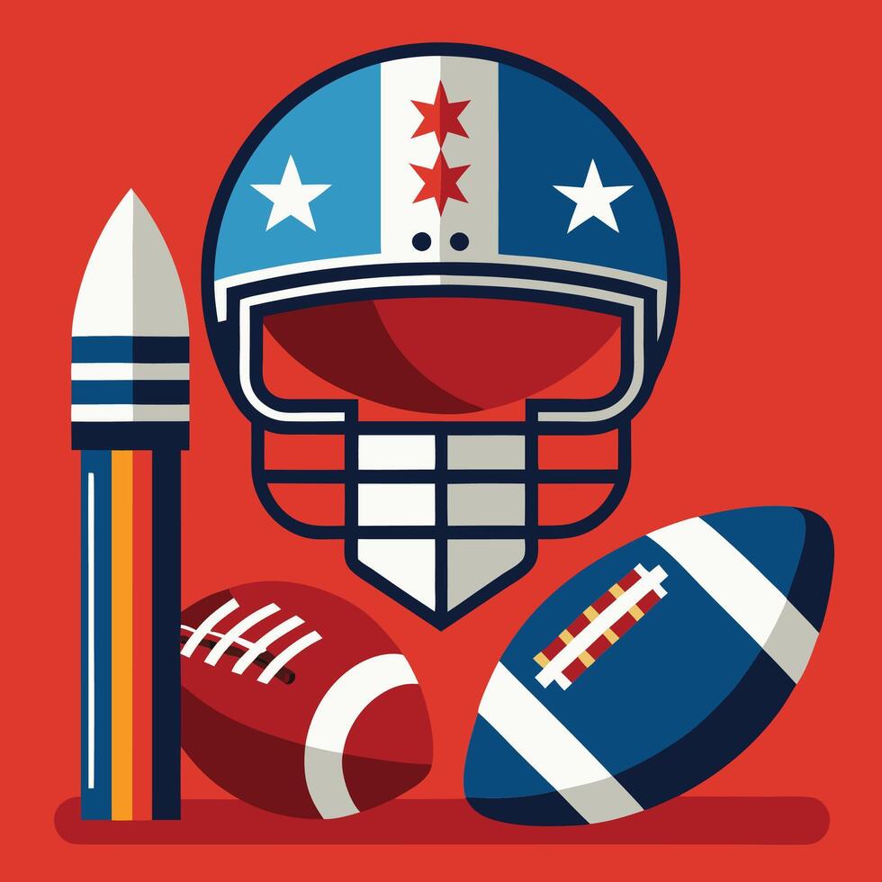 a football helmet, football ball and a rocket vector