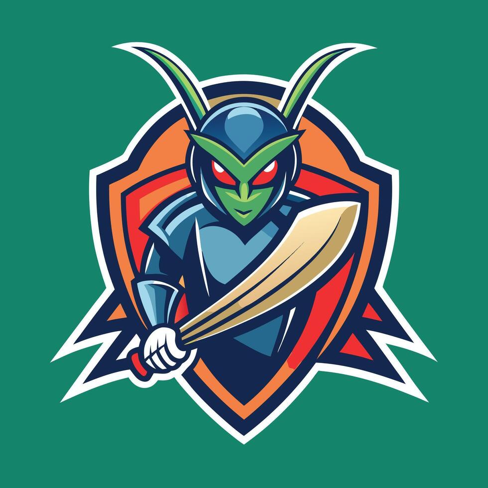 an alien cricket player with a bat on his back vector