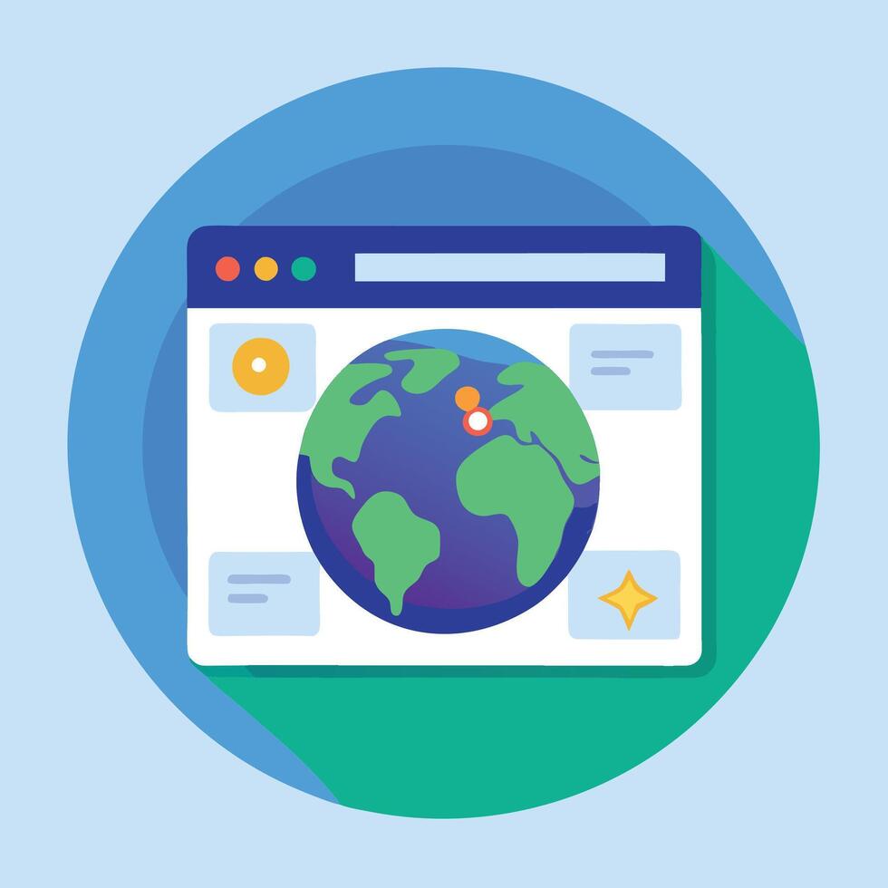 a flat icon of a globe on a computer screen vector