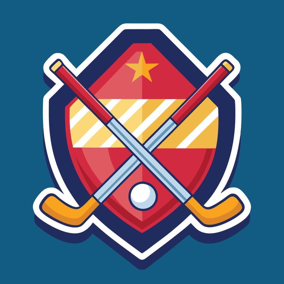 hockey badge with crossed hockey sticks and a shield vector