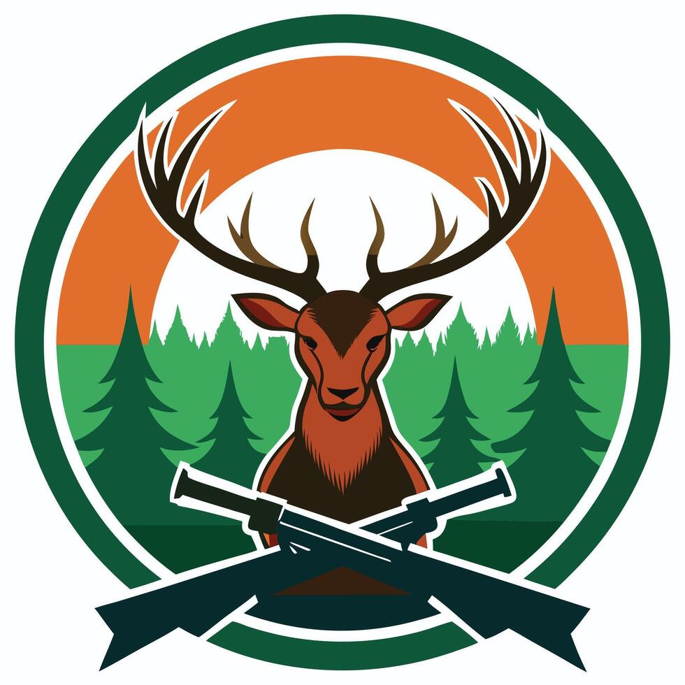 a deer with guns and a deer head in the middle of a circle vector