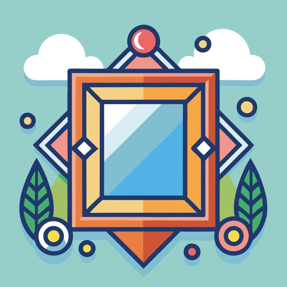a colorful frame with a mirror and plants vector