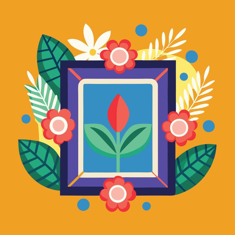 a colorful frame with flowers and leaves vector