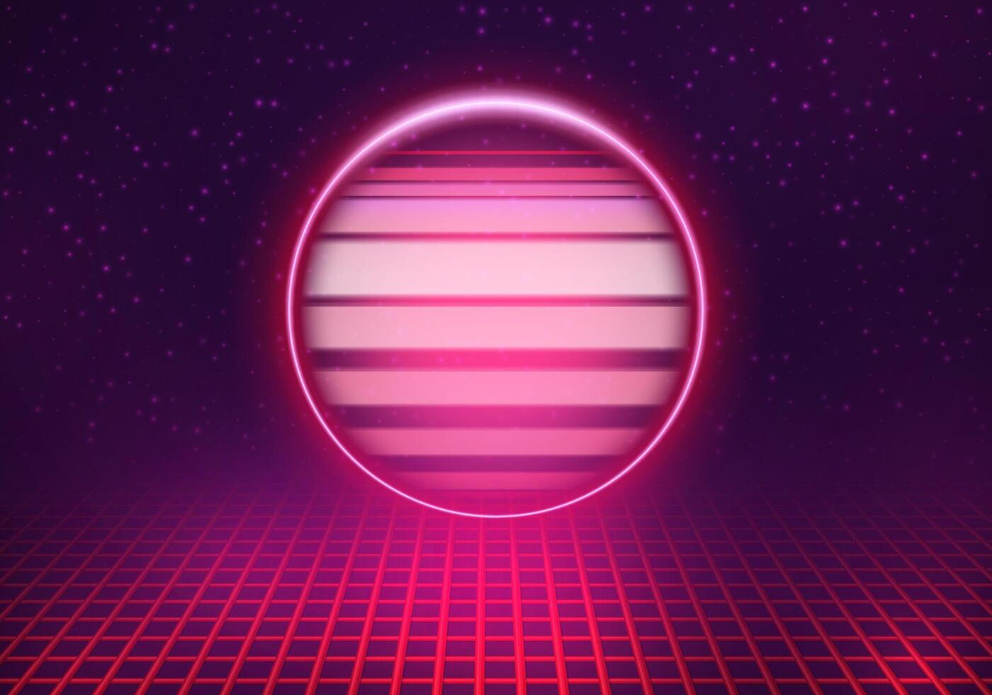 Abstract futuristic background with neon round frame on dark background with geometric grid. vector