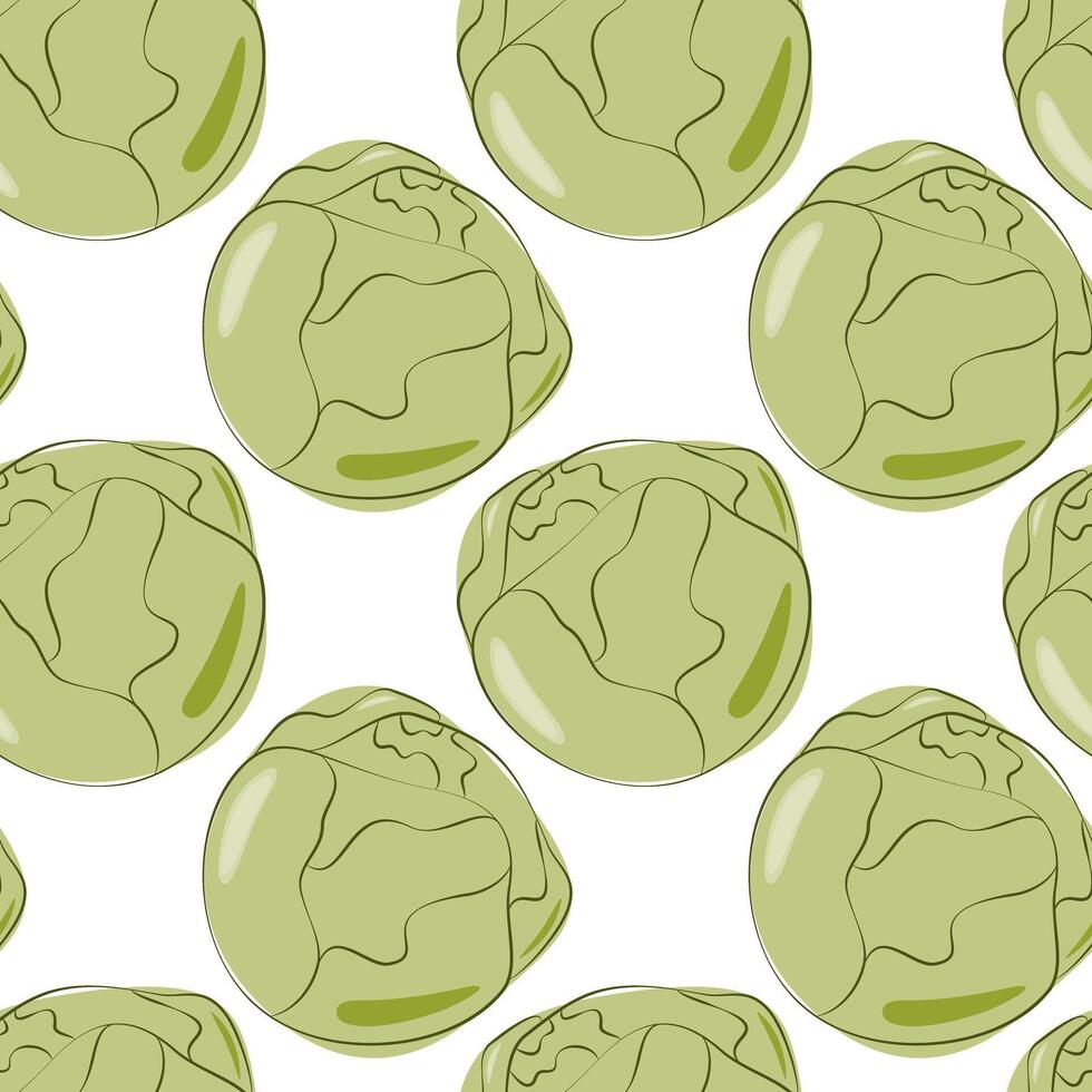 Brussels sprouts Seamless pattern in trendy soft green. Healthy food background or wallpaper concept. Isolated illustration Wrapping, packing or web promo, cards, leaflet, banner, price, label vector