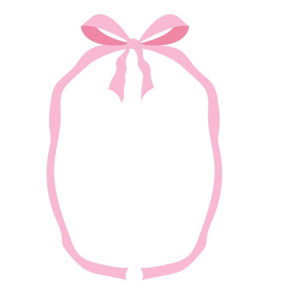 Coquette pink frame ribbon lace bow, pink wavy border y2k retro set. Aesthetic feminine decor. Ruffled ribbon. Doodle hand drawn. vector