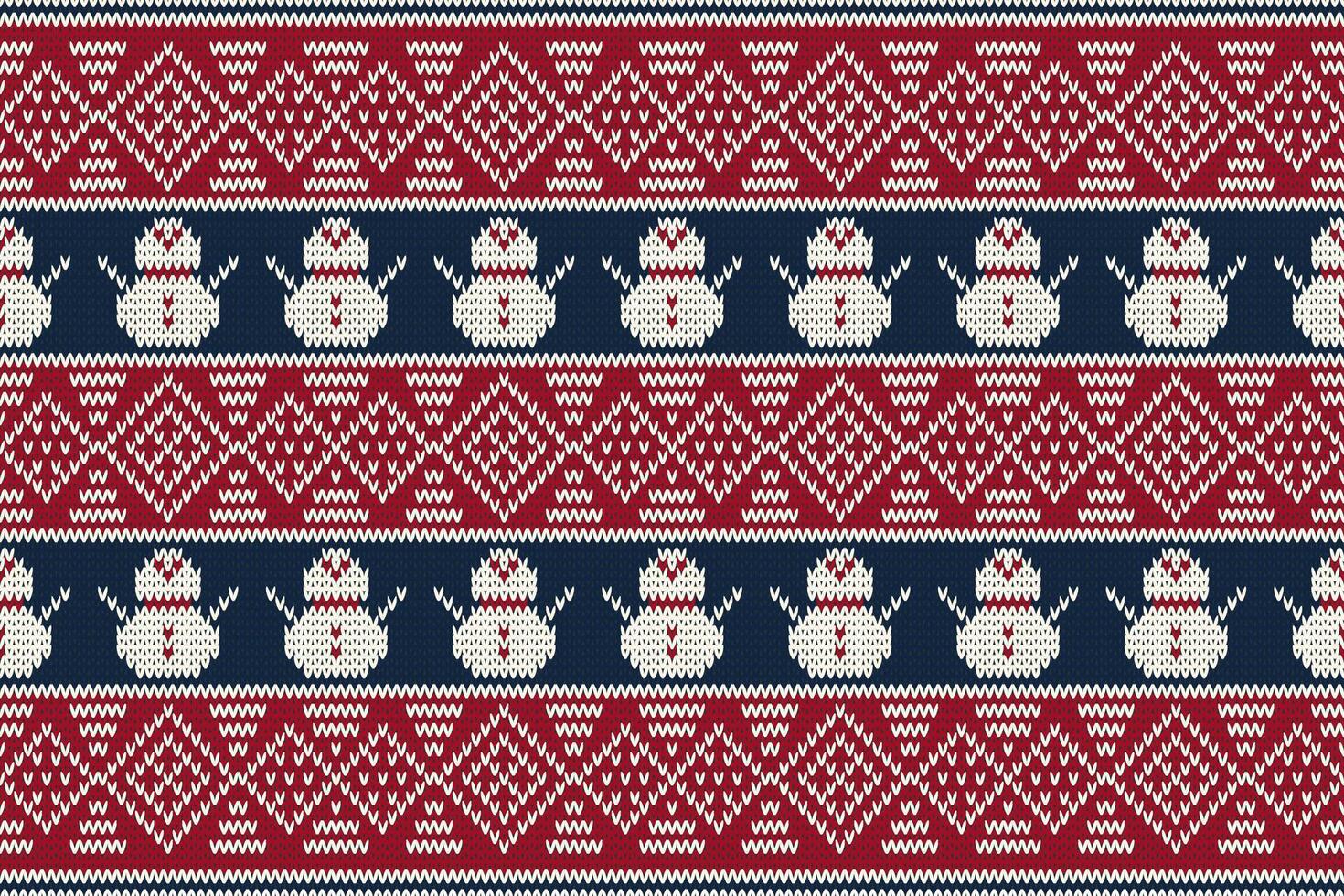 Knitting christmas seamless pattern geometric, snowman, flower ornament. Fabric Seamless pattern. illustration. Ikat ethnic oriental embroidery,Aztec style,baroque.design for texture,clothing vector