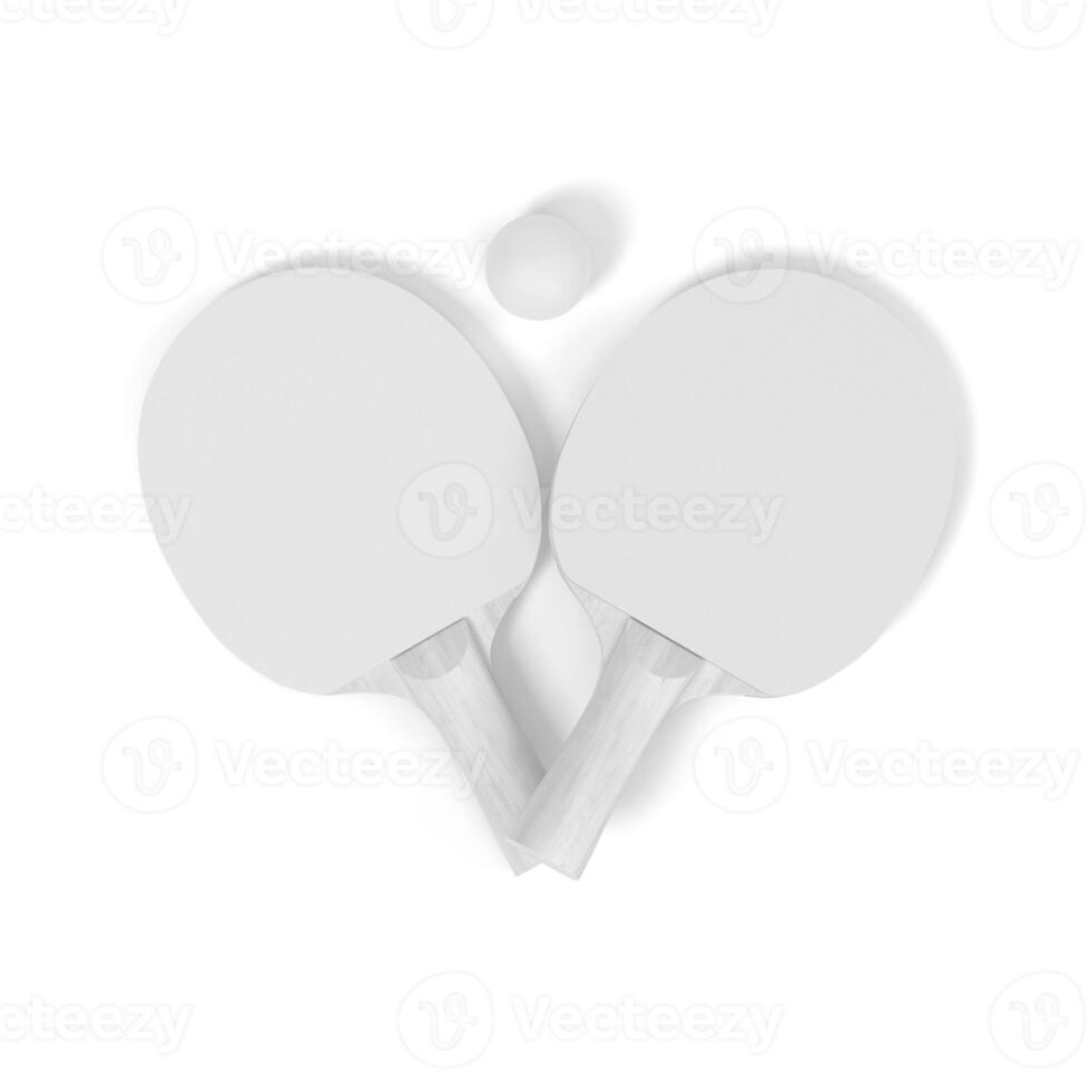 Two ping pong paddles and a ball on a white background photo