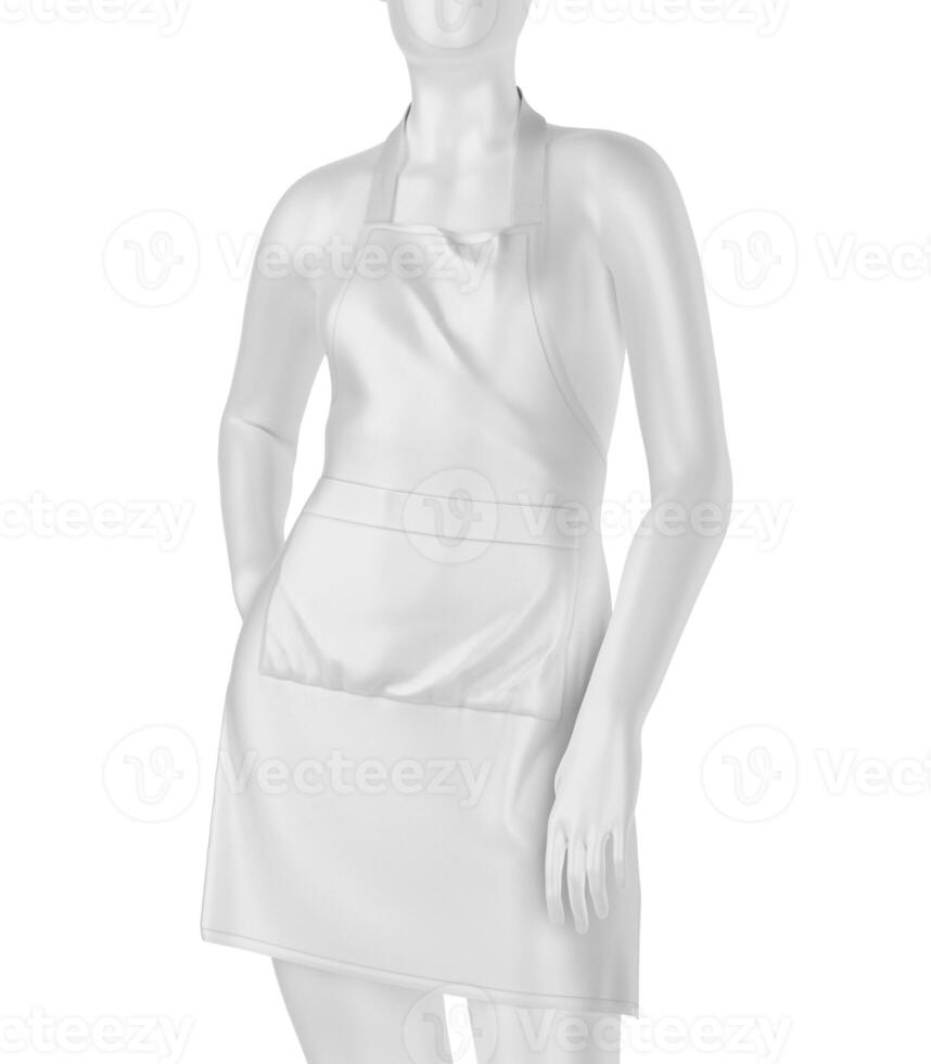 White kitchen apron with front pocket photo