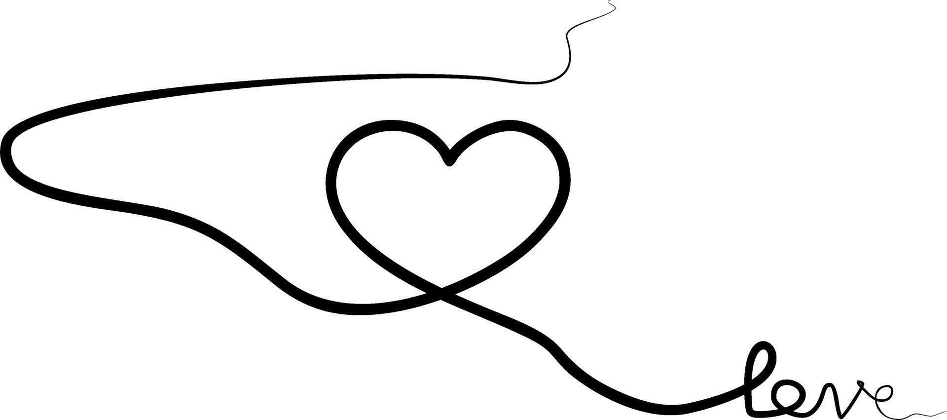 One continuous drawing of heart shape love sign. Thin contour and romantic symbol for greeting card and web banner. Doodle outline on white background. Editable stroke. vector