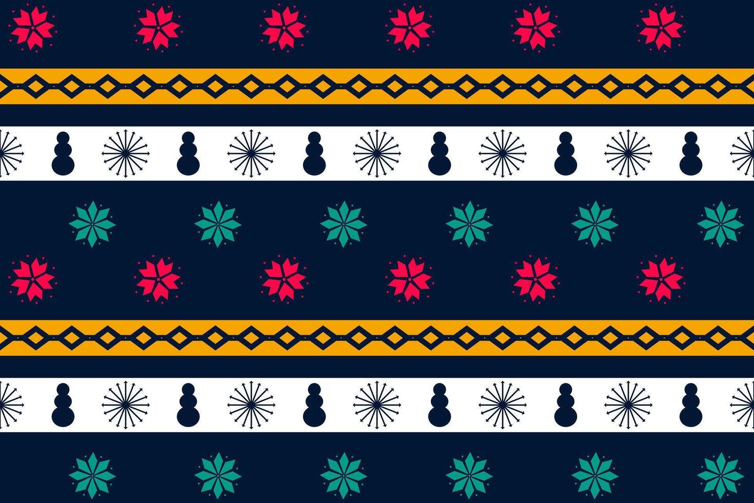 Christmas and New Year seamless pattern featuring snowflakes, snowmen, and geometric accents. Ideal for holiday decor and designs. vector