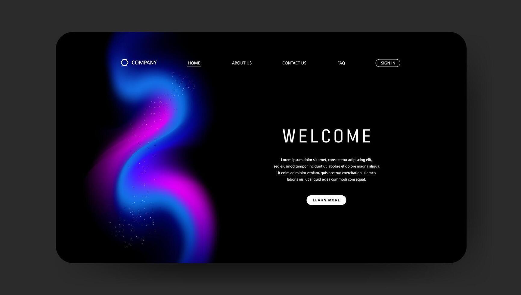 fluid wave blue and purple design of landing page. retro gradient mesh website design vector