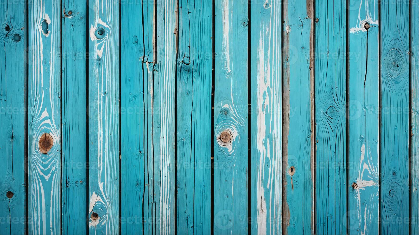 Rustic weathered wooden planks texture with blue teal peeling paint. Distressed painted wooden surface with wood grain and knots. Old blue painted wood planks ideal for coastal beach nautical design photo