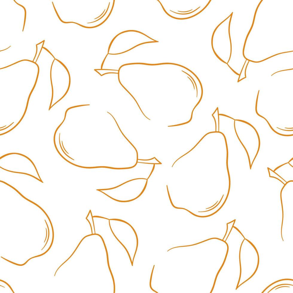 Pear seamless pattern in line art style on white background. Design for fabric, invitation, blog, post, book cover, wrapping paper. vector