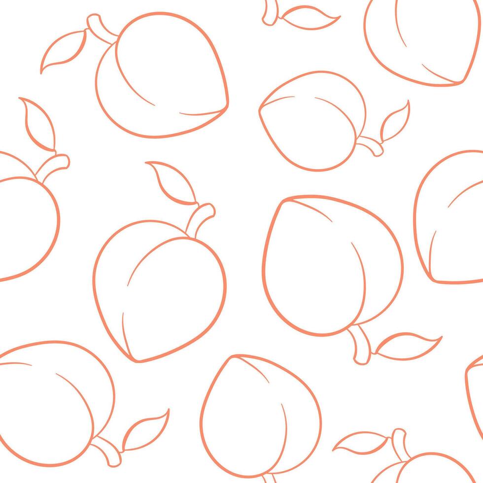 Peach or apricot seamless pattern in line art style. Summer tropical design for label, wallpaper, packaging. illustration on a white background. vector