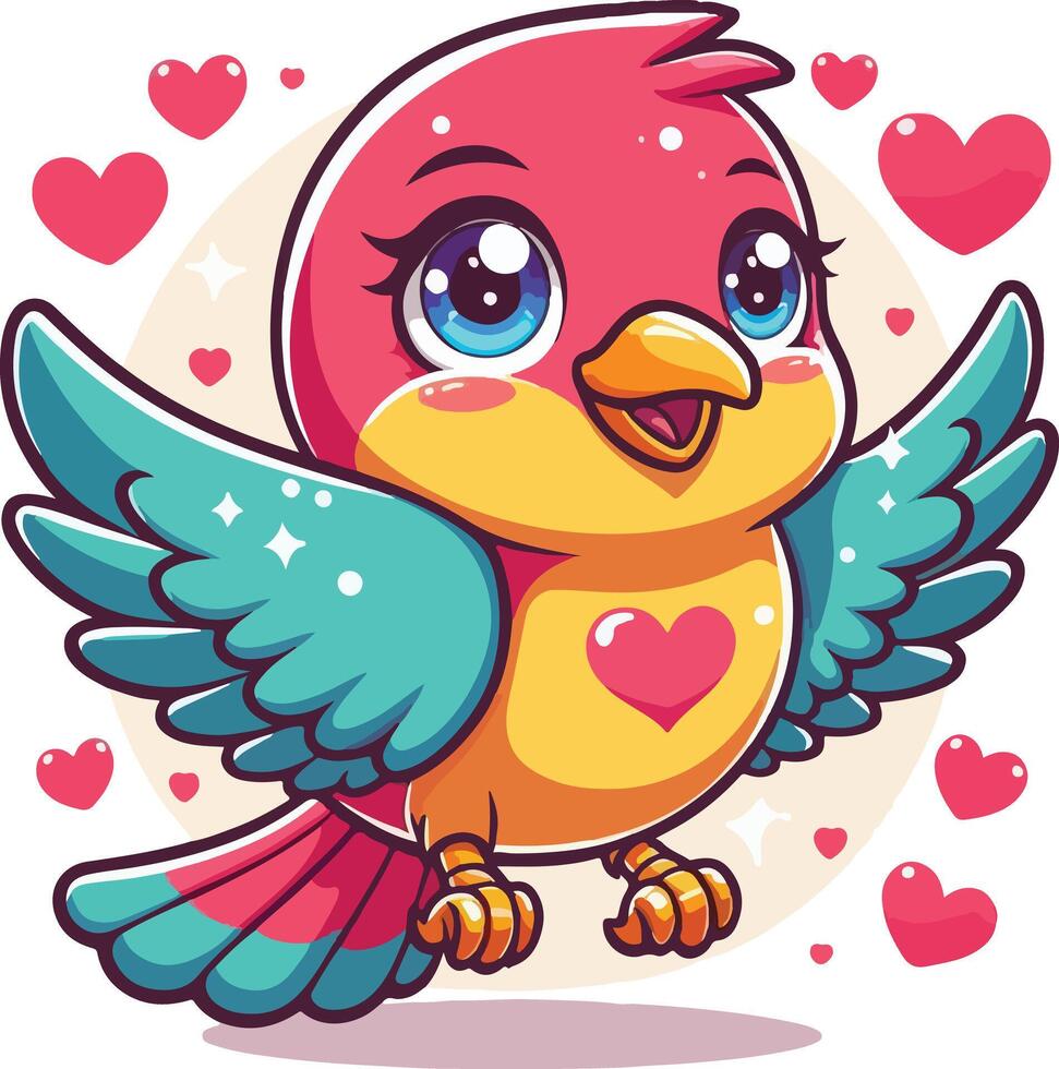 Postcard from a bird sitting on the heart vector