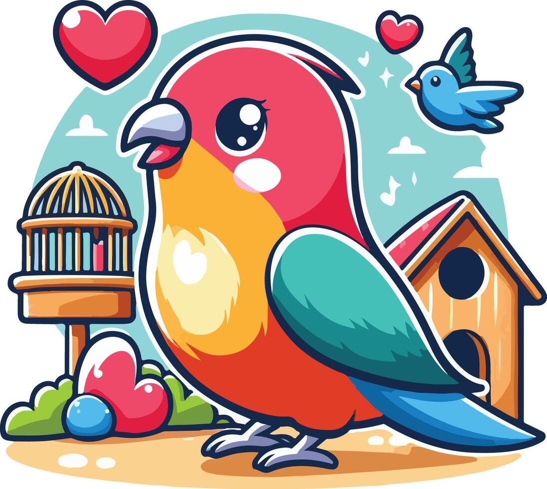 Background of birds with pretty house of heart vector