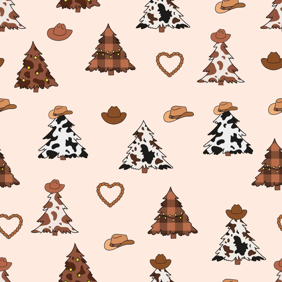 Cowboy Christmas tree. Seamless pattern. Wild west new year vector