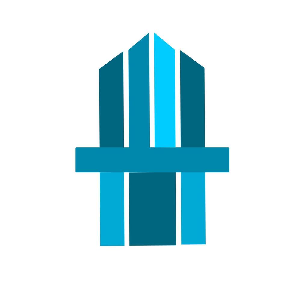 A blue and white logo for a building vector