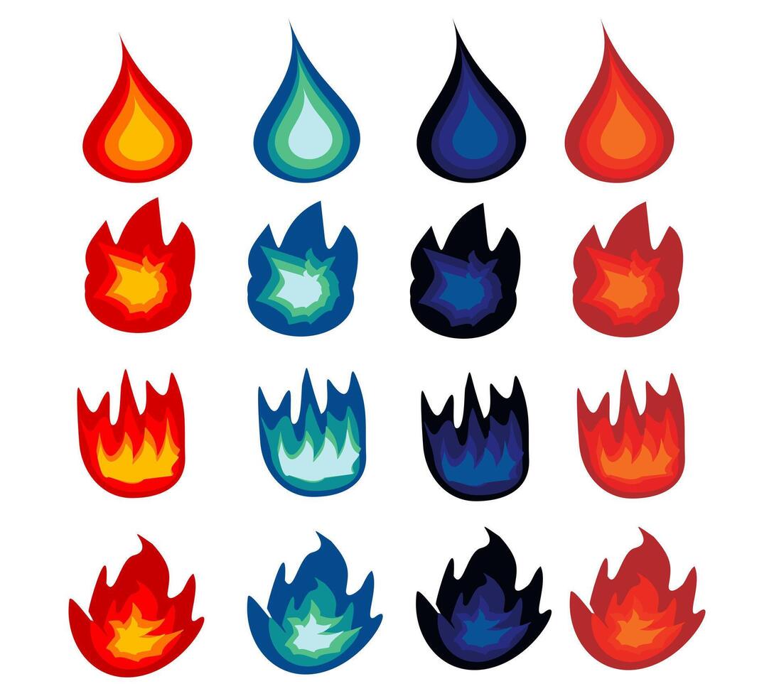Set of colorful fire,illustrations isolated on white backgrounnd. vector