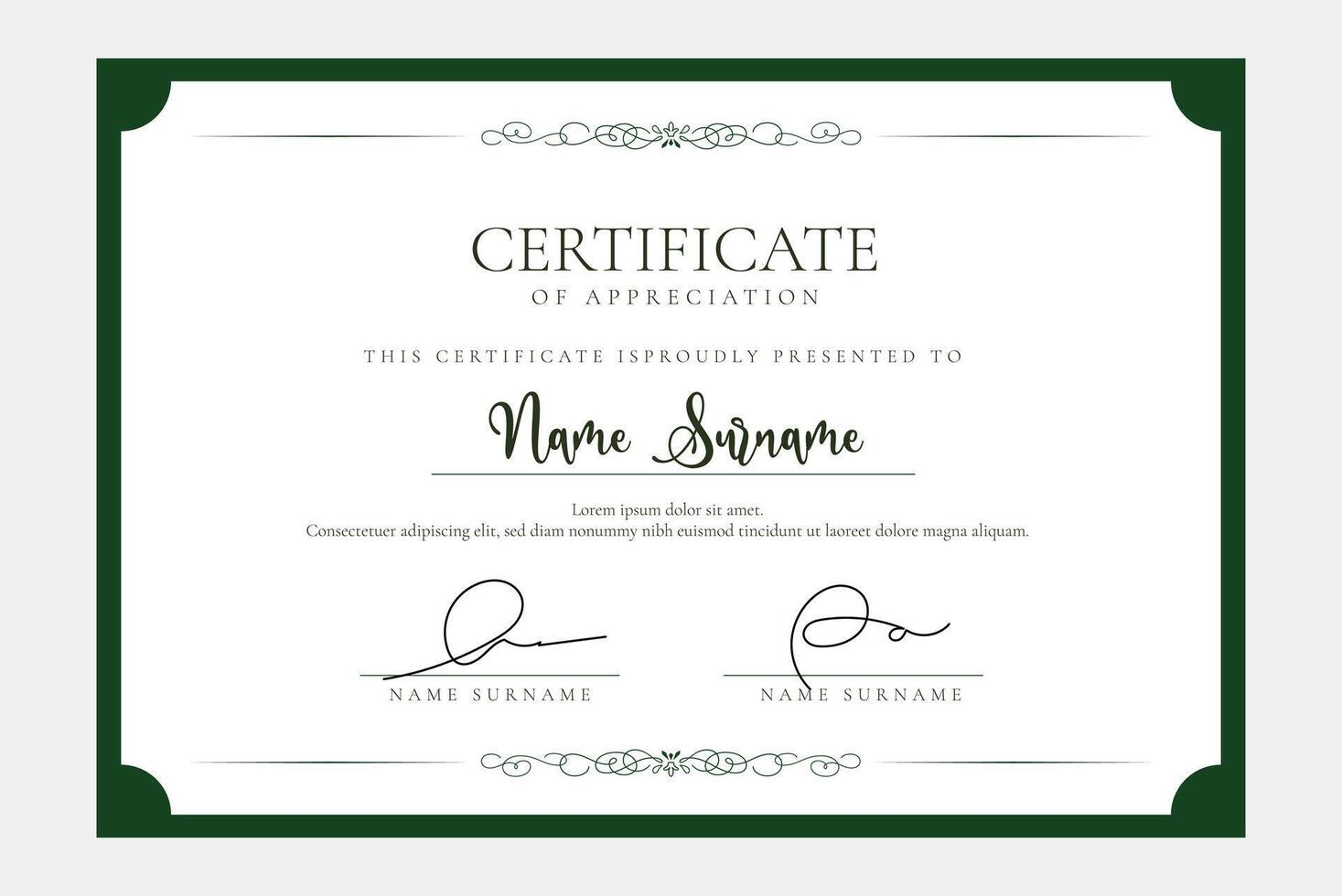 Certificate of appreciation template classic green color Clean certificate vector
