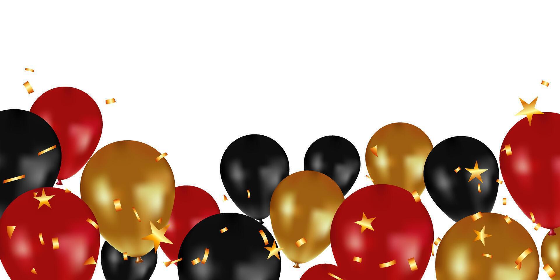 Black Friday sale banner with glossy red, black and gold balloons on white background vector