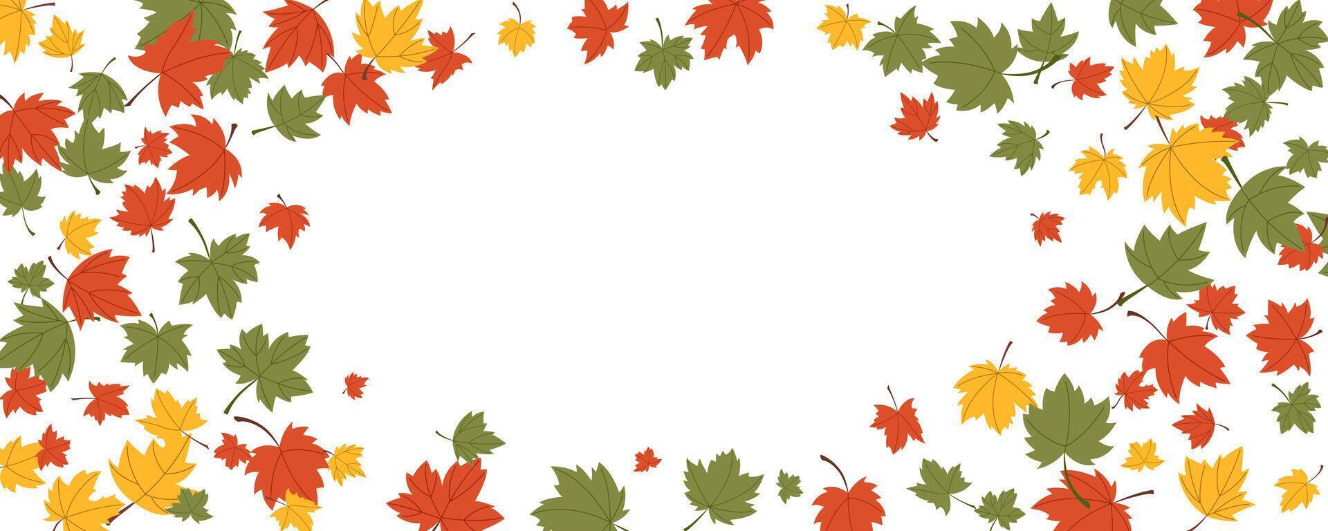 Fall season, thanksgiving and holiday frame with red, yellow and green color maple leaves vector