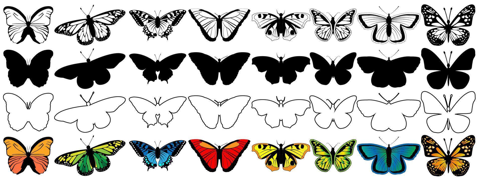Set of Beautiful butterfly elements in different designs isolated on a white background vector